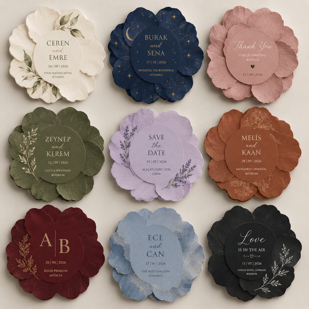 Collection of floral-themed wedding invitations in various colors and designs.