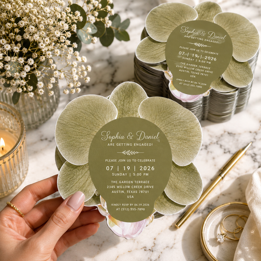 Custom Flower Shaped Invitations | Luxury Die Cut Wedding & Engagement Cards