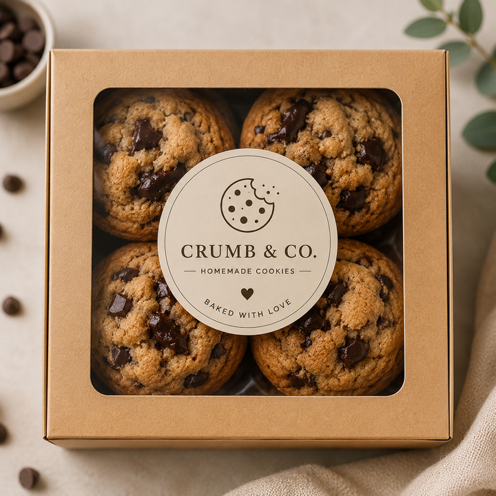 Box of chocolate chip cookies with &