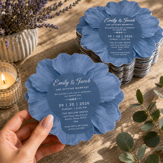 Custom Flower Shaped Invitations | Luxury Die Cut Wedding & Engagement Cards