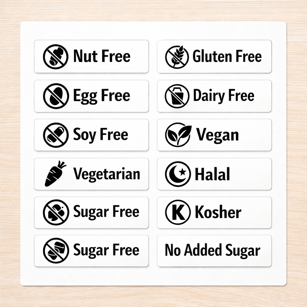 Custom Dietary Stickers | Vegan, Gluten Free & Food Restriction Labels ...