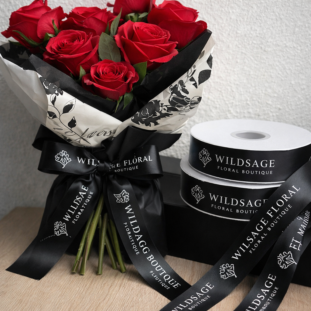 Custom Logo Ribbon | Personalized Satin Ribbon for Gift &amp; Brand Packaging