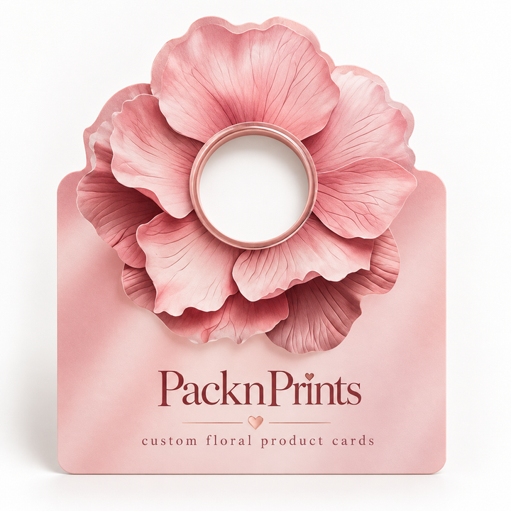 Custom Floral Product Display Cards | Die-Cut Packaging Cards with Center Hole