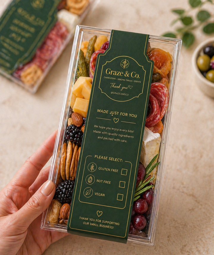 Graze &amp; Co. snack box with various snacks held by a hand on a light background