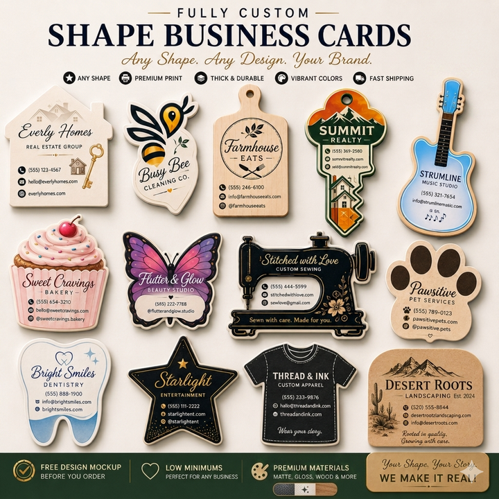 Custom Shape Die Cut Cards | Unique Branded Business Cards for Any Industry